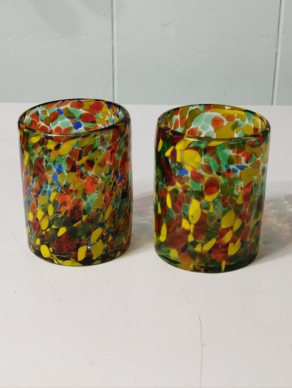 2--Hand blown Mexican Confetti Glasses